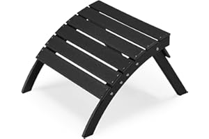 BUPPLEE Folding Adirondack Ottoman for Adirondack Chair, HDPE All Weather Outdoor Footrest Poly Lumber Adirondack Footstool for Patio, Backyard, Garden, Easily Storage - Black