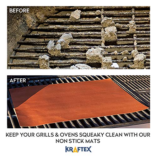 Kraftex Copper Grill Mats 4 Large Pack. Copper Grill Mats Non Stick for