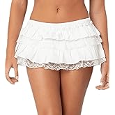 Lace Bloomers Shorts for Women Elastic Waist Ruffle Tiered Micro Boy Shorts Cute Layered A Line Skorts Short