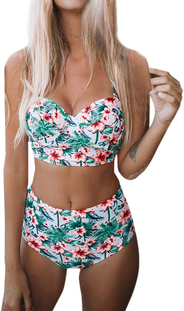 High Waisted Bikinis for Women Push-Up Bra Padded Print Patchwork Modest Swimwear Bathing Suit