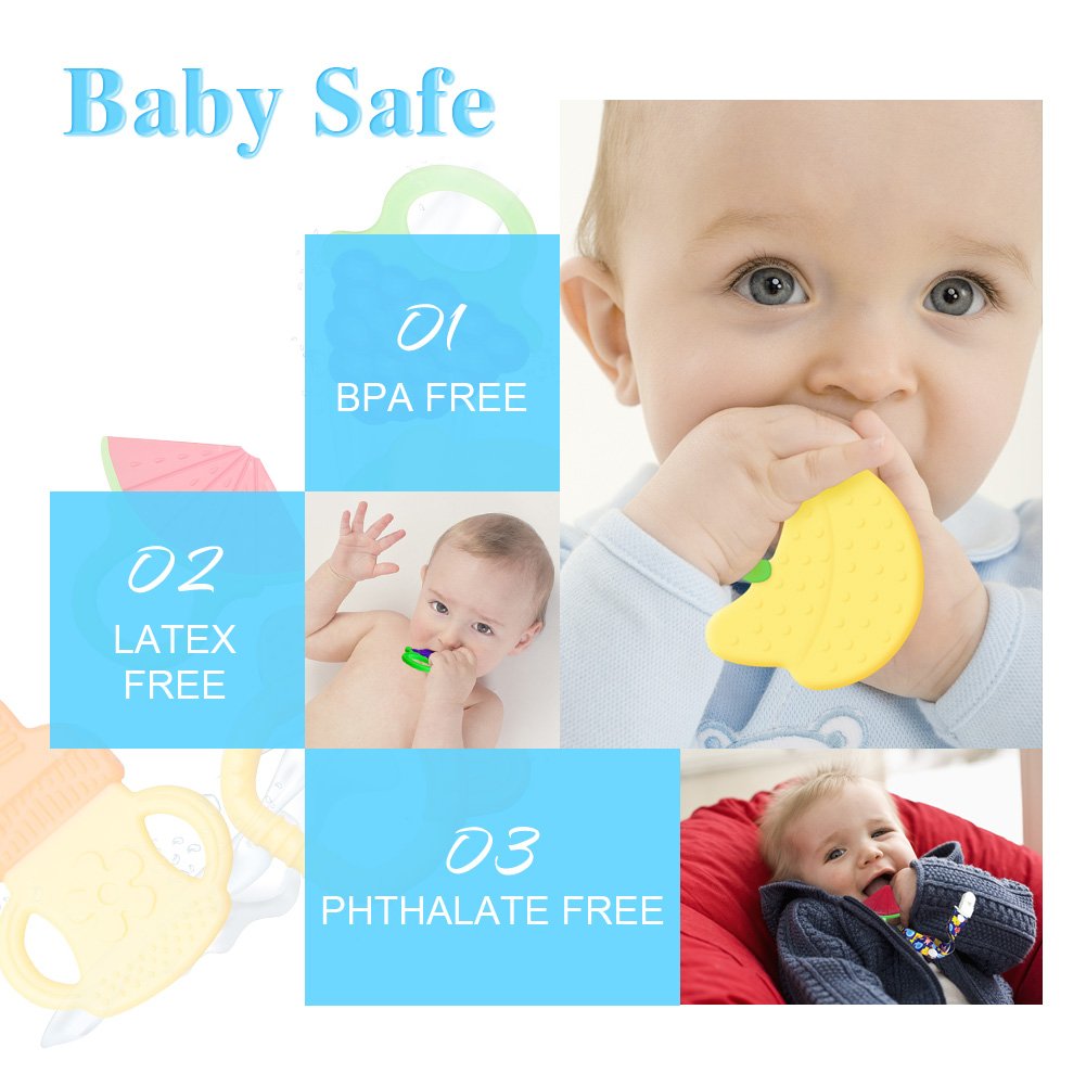 Amteker Massaggiagengive Refrigerante di Frutta, Bambini Dentizione Giocattolo, Baby Spazzolino da denti e Clip per Ciuccio da 3 a 12 Mesi Baby, Infant, Newborn