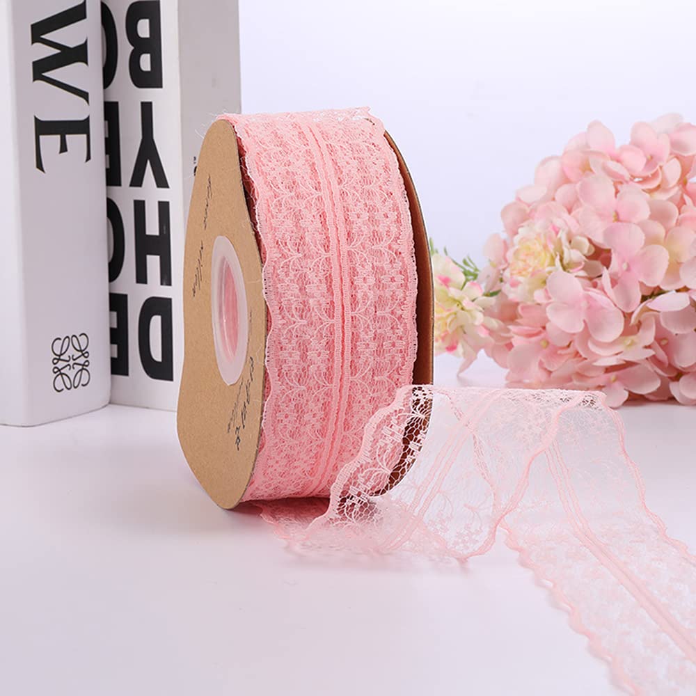 Lace Border Vintage Lace Ribbon Lace Trimming Decorative Ribbon Gift Ribbon Lace Trim for Wedding Table Decoration DIY Sewing Crafts Scrapbooking Gift Box (45 m x 4.5 cm), Pink #2