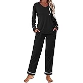 Ekouaer Womens Pajama Sets 2 piece Lounge Sets for Women V-neck Long Sleeve Top and Elastic Waist Pants with Pockets