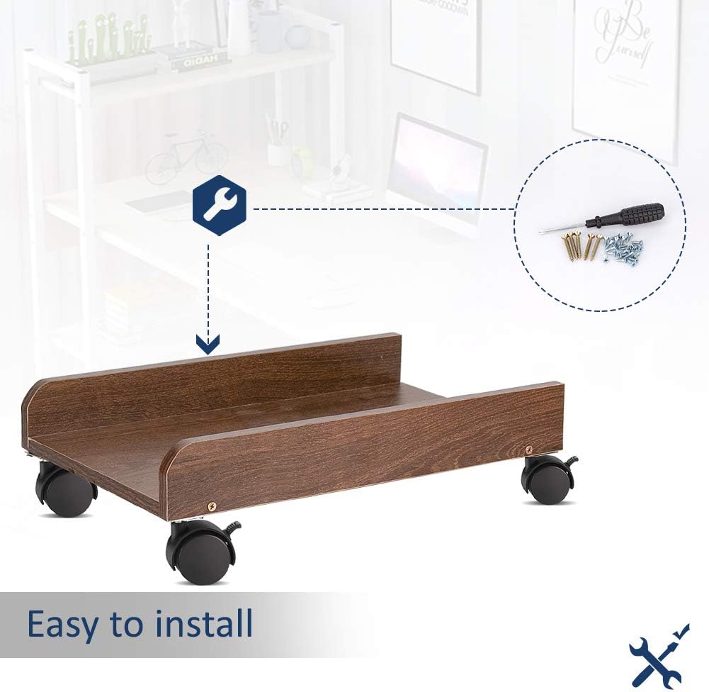 Liitrton Mobile CPU Stand with Locking Caster Wheels Wooden Computer Tower Stand Desktop Rolling PC Stand (No Rear Protection, Brown): Home Audio & Theater