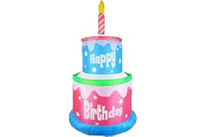 Vigdur 6FT Blow Up Decoration Inflatable Happy Birthday-Cake with Candle Lighted Party Decor for Home Celebration Garden Yard Lawn