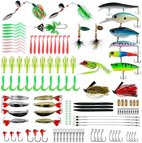 ROSE KULI Fishing Lures Baits Tackle Kit Including Crankbaits, Spinnerbaits, Topwater Lures, Fishing Spoons, Plastic Worms, Jigs, Fishing Hooks, Tackle Box and More Fishing Gear Lure