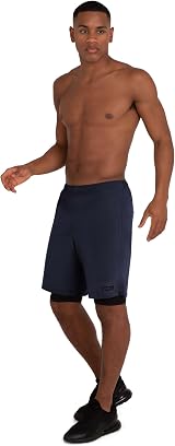 TCA Ultra 2 in 1 Compression Shorts Men Navy Black XL with Zip Pocket view 5