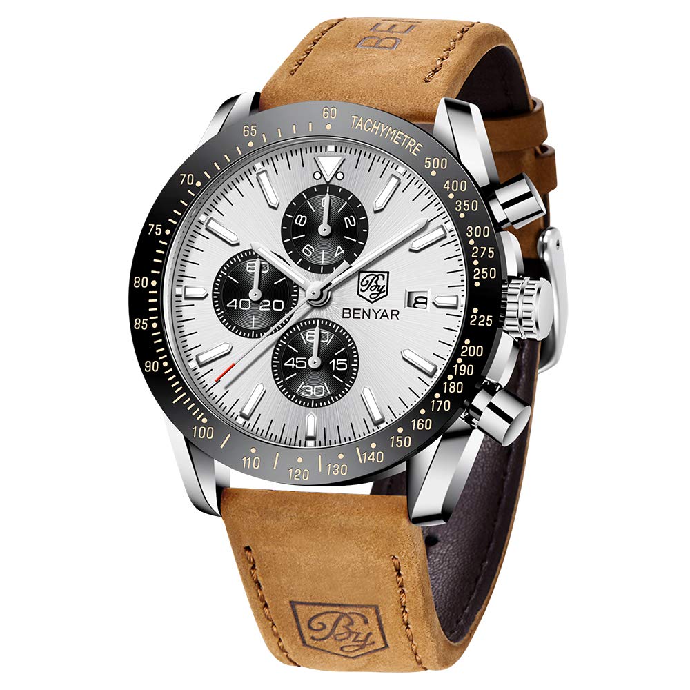 BENYAR Watches for Men Chronograph Analogue Quartz Movement Wrist Watch Fashion Business Sports Watch 30M Waterproof Scratchproof Stylish Elegant Gifts for Men