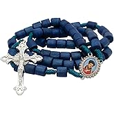 Saint Carlo Acutis Wooden Rosary with Prayer Card | Blue Hail Mary Beads | Patron Saint of the Internet | First Millennial Saint | Great Catholic Gift