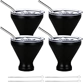 FELISTORY Stainless Steel Martini Glasses with Lids and Straws, Martini Glasses Set of 4, Perfect for Home Bar, Beach, and Picnics, Quality Double-Wall Insulated Tumblers, 10 oz