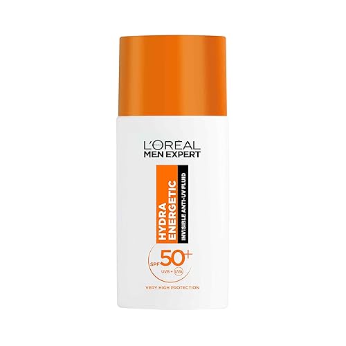L'Oréal Men Expert Hydra Energetic Daily SPF50+ Invisible Fluid, UV Protection & Skin Revitalisation, With Vitamin C Antioxidant, 50ml