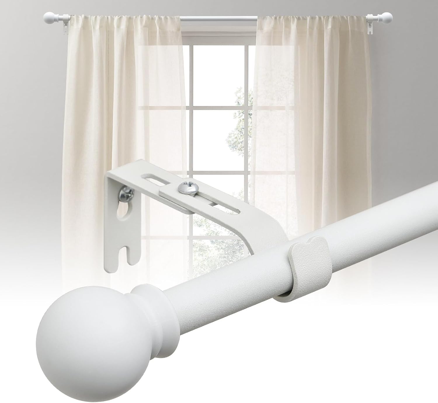 Window Treatment Hardware - BsBsBest Curtain Rods 28 to 50 Inch Adjustable for Windows 5/8 Inch Diameter White Adjustable Brackets for Kitchen, Bedroom, Caravan Windows, Small Windows