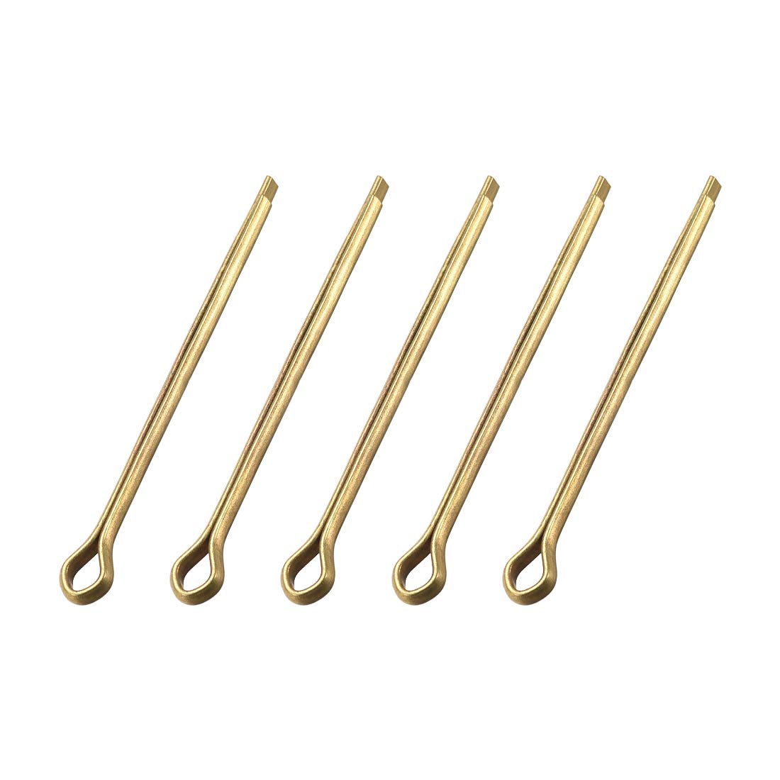 sourcing map Split Cotter Pin - 3mm x 50mm (1/8 Inch x 1 31/32 Inch) Solid Brass 2-Prongs Gold Tone Fastener Clip Key 5Pcs