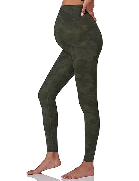 POSHDIVAH MATERNITY LEGGINGS FOR WOMEN PRINT OVER THE BELLY PREGNANCY WORKOUT ACTIVE COMFORTABLE PANTS OLIVE TIE-DYE MEDIUM