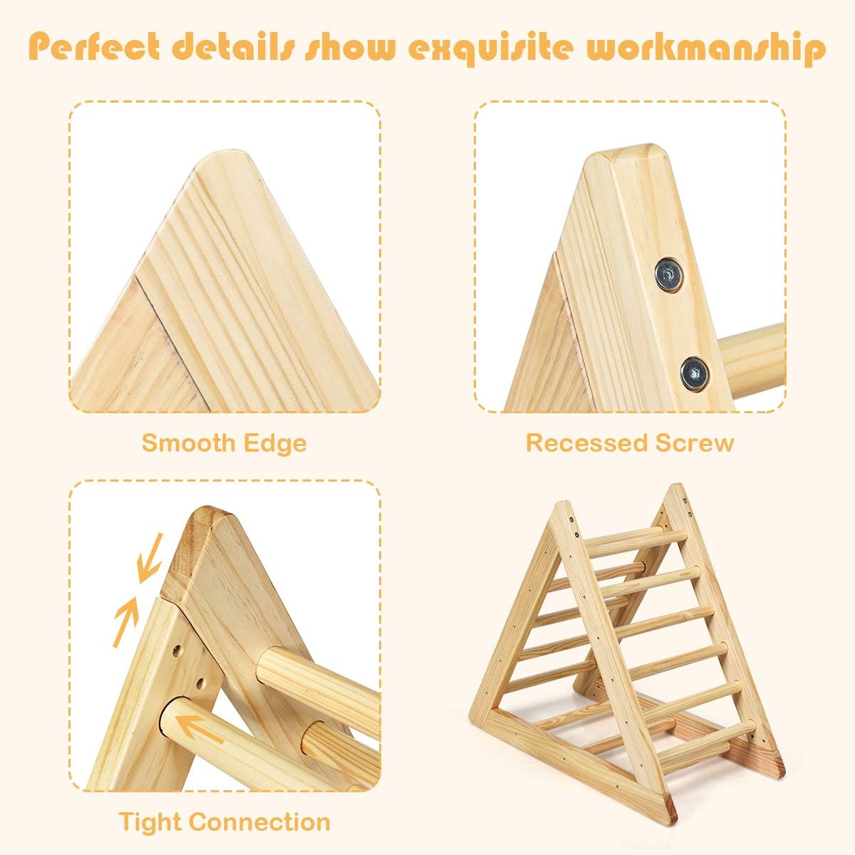 Costzon Kids Climbing Pikler Triangle Ladder, Wooden Triangle Climber with Climbing Ladder for Toddlers, Indoor Playful Climbers with Stable Structure, Suitable for Children Boys Girls 3 Years Old+: Toys & Games