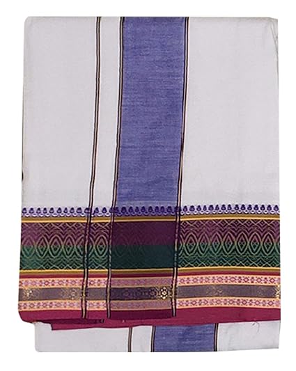 Mens Panjakejam (Size:9X5) fancy border White Dhoti/Traditional Dhoti And Angavasthiram Set/Dhoti And Gamcha set (Fancy Border-001)