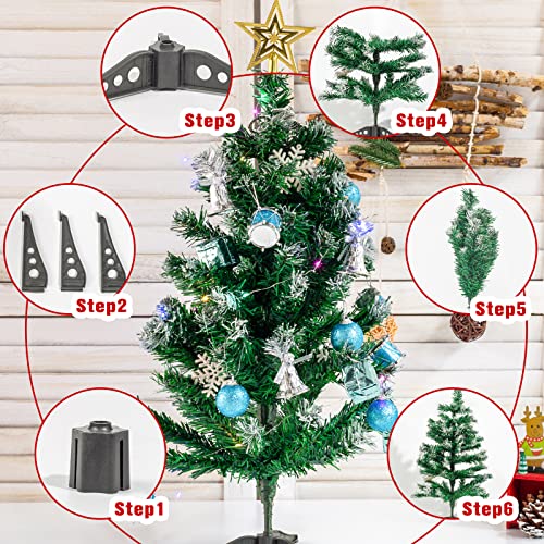 3 otters 2Ft Artificial Christmas Tree, 26PCS Pre-Lit Christmas Tree Set Tabletop Xmas Tree Snow Flocked for Christmas Winter Table Home Decoration