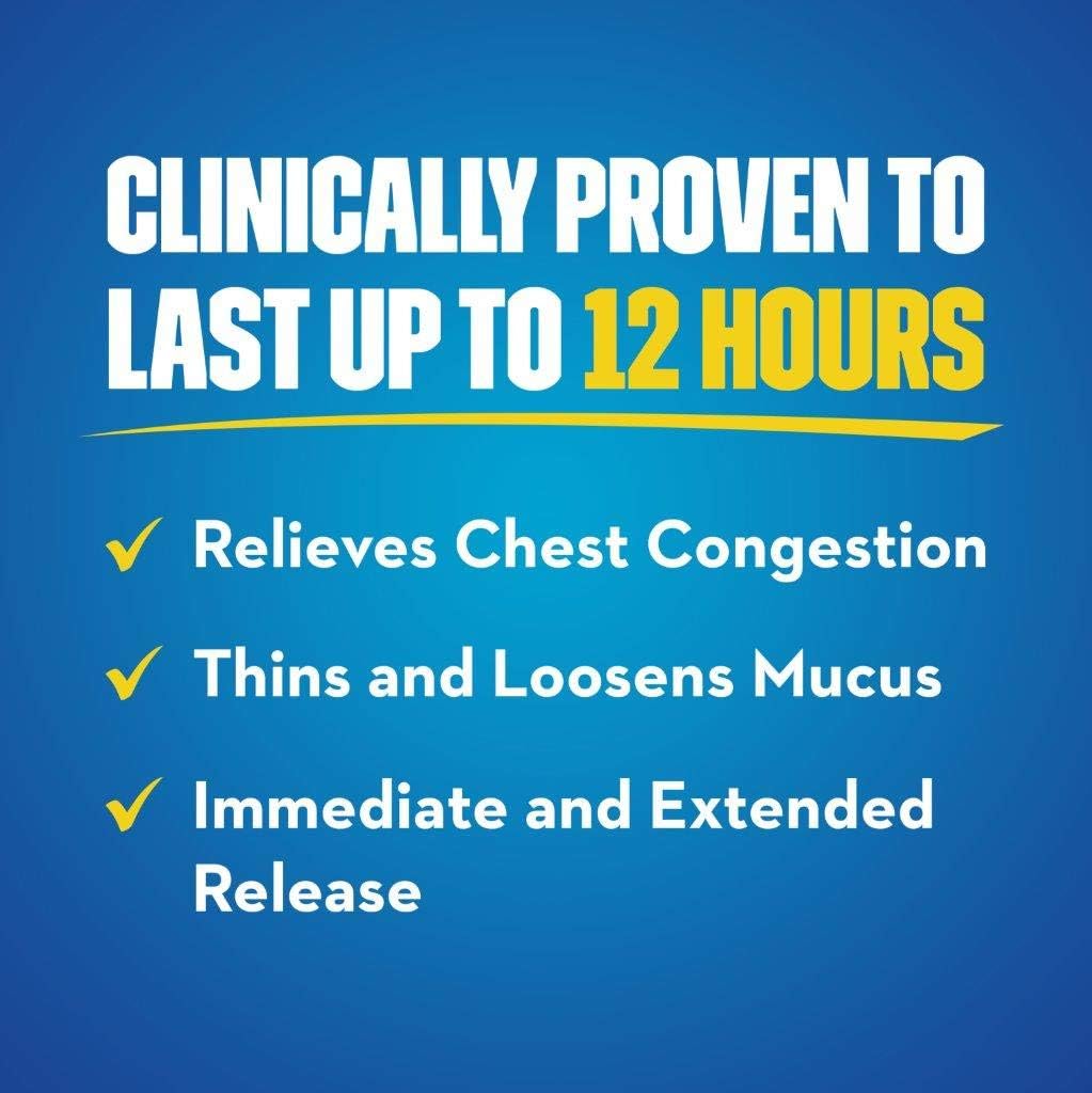 Chest Congestion, Mucinex Maximum Strength 12 Hour Extended Release Tablets, 42ct, 1200 mg Guaifenesin Relieves Chest Congestion Caused by Excess Mucus, #1 Doctor Recommended OTC expectorant