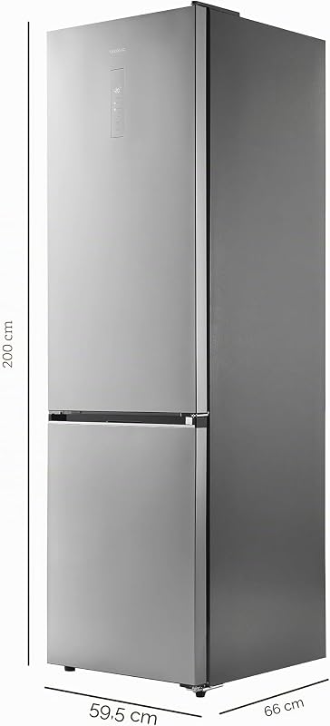 Réfrigérateur Combiné Total No Frost 405 L Bolero CoolMarket Combi 405 WL Elite Inox D. 200 cm de Hauteur, 60 cm de Largeur, Classe D, MetalFlex Cooling, Fresh Flex, Intérieur Elite Grey, Inox