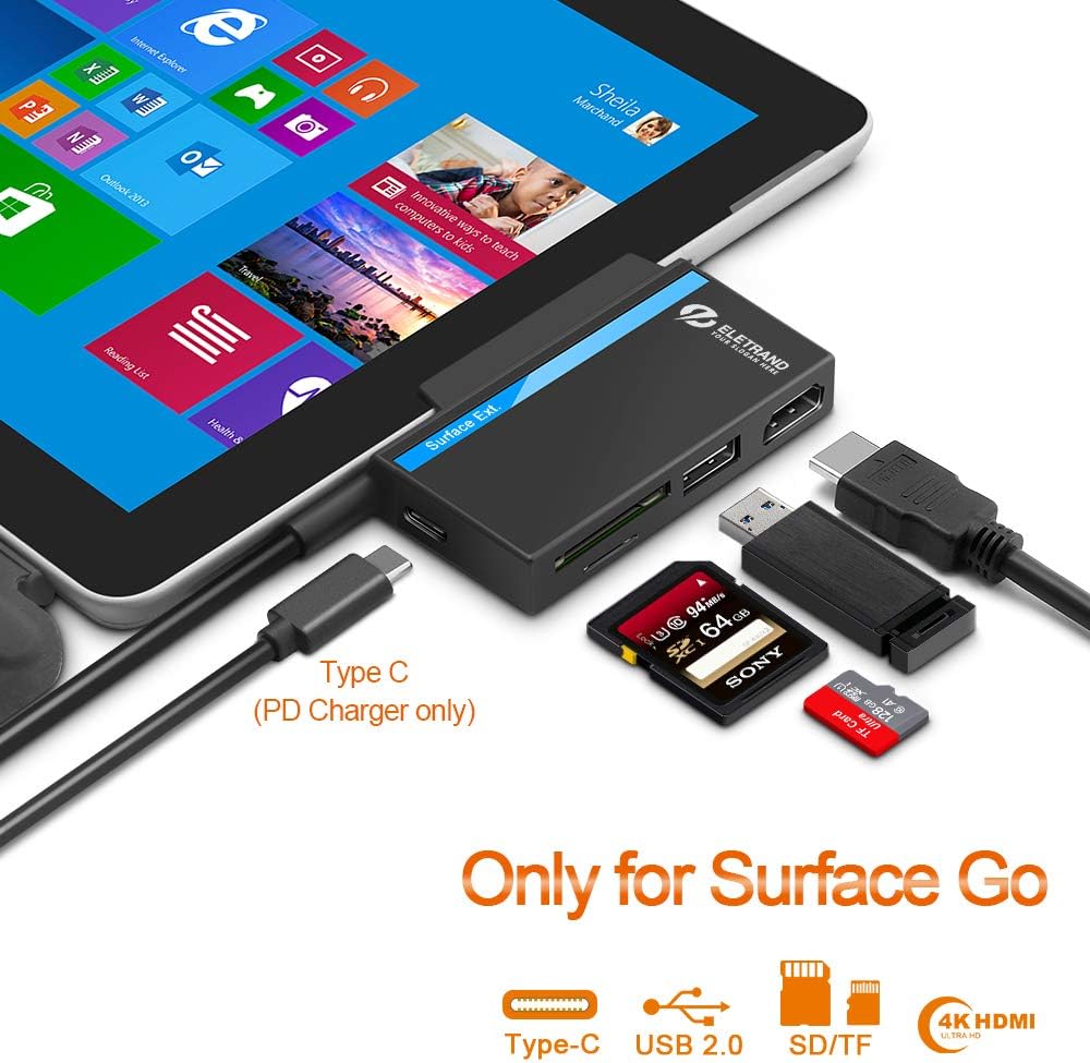Microsoft Surface Go Docking Station hub, Eletrand 1 X USB 2.0, 1 USB C Hub Adapter Dongle with 4K USB C to HDMI Combo Adapter. Build-in TF & SD Card Reader, Surface Go Only