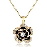 BELLNA 14K Gold Rose Flower Necklace For Women Sterling Silver Dainty Rose Gold Flower Pendant Necklaces Cute Gifts For Her Birthday wedding Anniversary Valentines Day