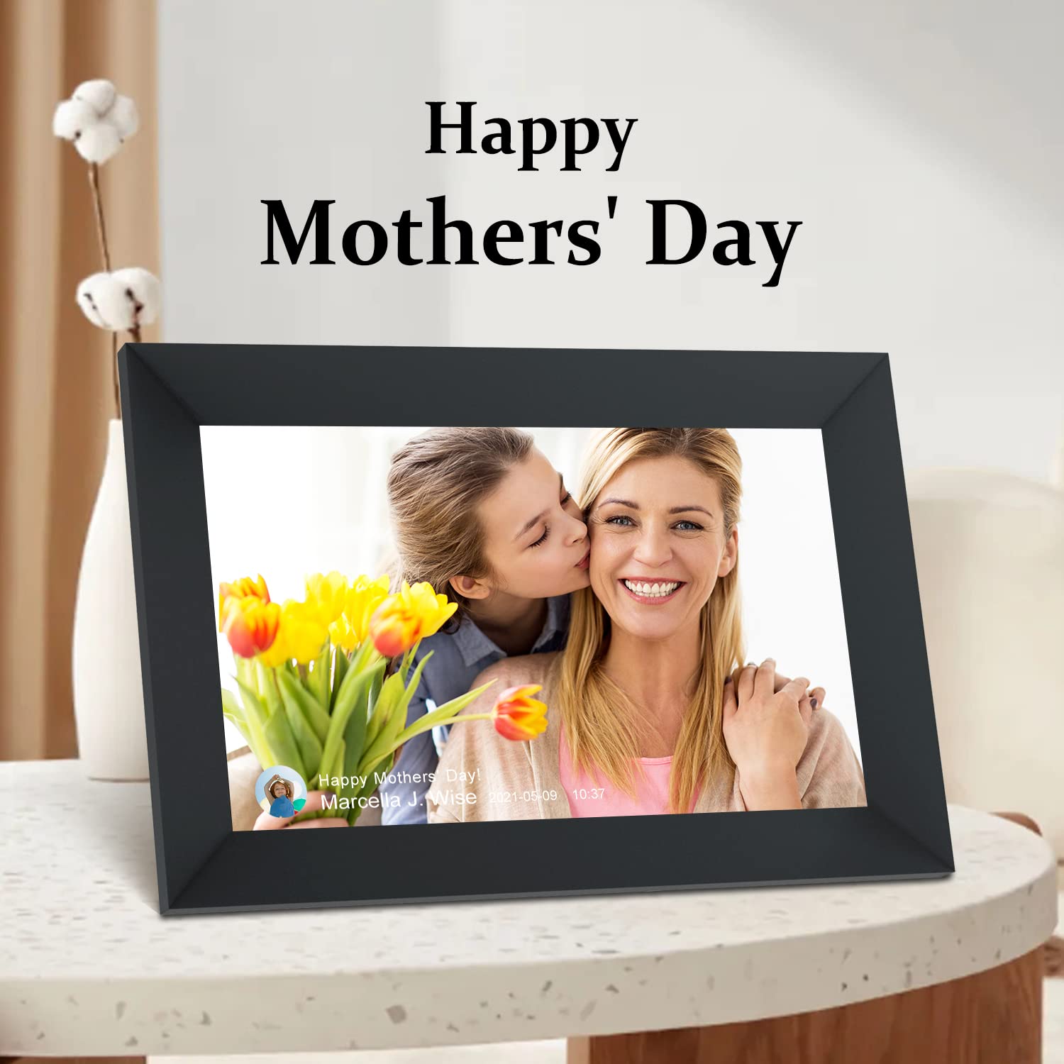 AEEZO 10.1 Inch WiFi Digital Picture Frame, IPS Touch Screen Smart Cloud Photo Frame with 32GB Storage, Easy Setup to Share Photos or Videos via AiMOR APP, Auto-Rotate, Wall Mountable (Black)
