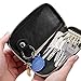 Esdrem Retro Cowhide Leather Key Case Holder Card Wallet Zipper Key Chain Case Pouch in 5 Colors (Black)