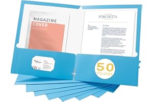 Zzrywuty File Folders with Pockets Letter Size, 50-Pack Paper Folders with Card Slot, Two Pocket Folders for School Students, Businessmen, Home and Office Workers（Light Blue）