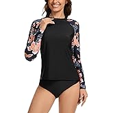 ATTIQOZI Women's Long Sleeves Rash Guard Swimsuits Swim Shirts UPF 50 Sun Protection Two Piece Swimsuits with Built in Bra