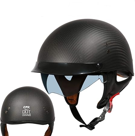 Amazon 半帽ヘルメット バイク カーボンヘルメット ハーフ 原付 ヘルメット メンズ レディース Helmet Uvカット 通気 吸汗 日焼け止め オールシーズン 内装 洗濯可 男女兼用 おしゃれ ヘルメット L 頭囲 57 59cm マットブラック 半帽 車 バイク