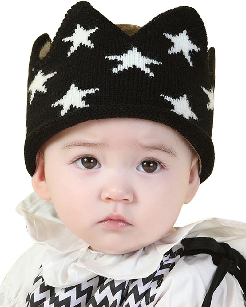 Toddler Boys Girls Crown Warm Soft Birthday Knit Crochet Beanie Hat Black