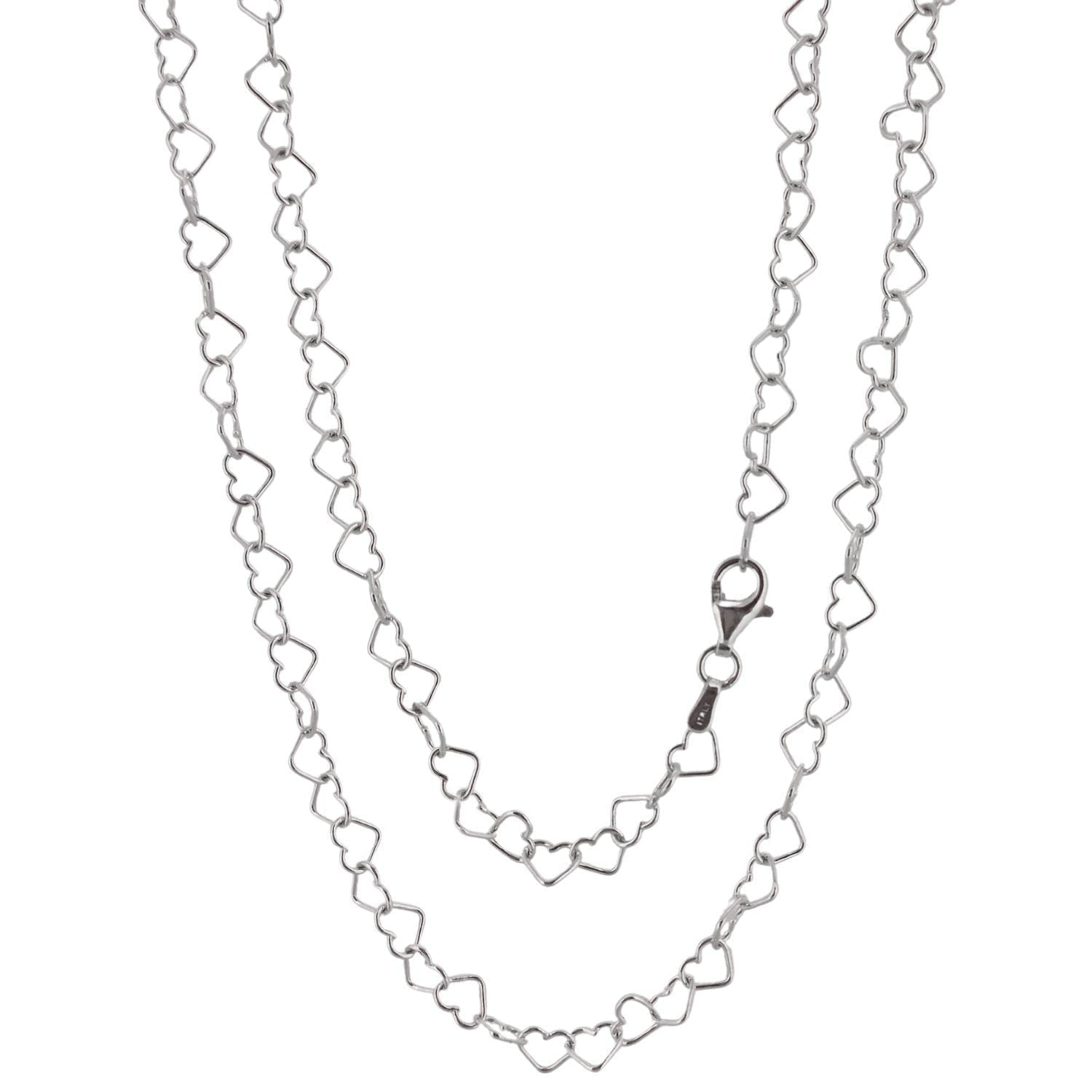 Treasure Bay Classic Women's Silver Chain - Necklace Italian Made Silver HEART Links Chain Length 42/46/48/50/52/55/60Cm (42)