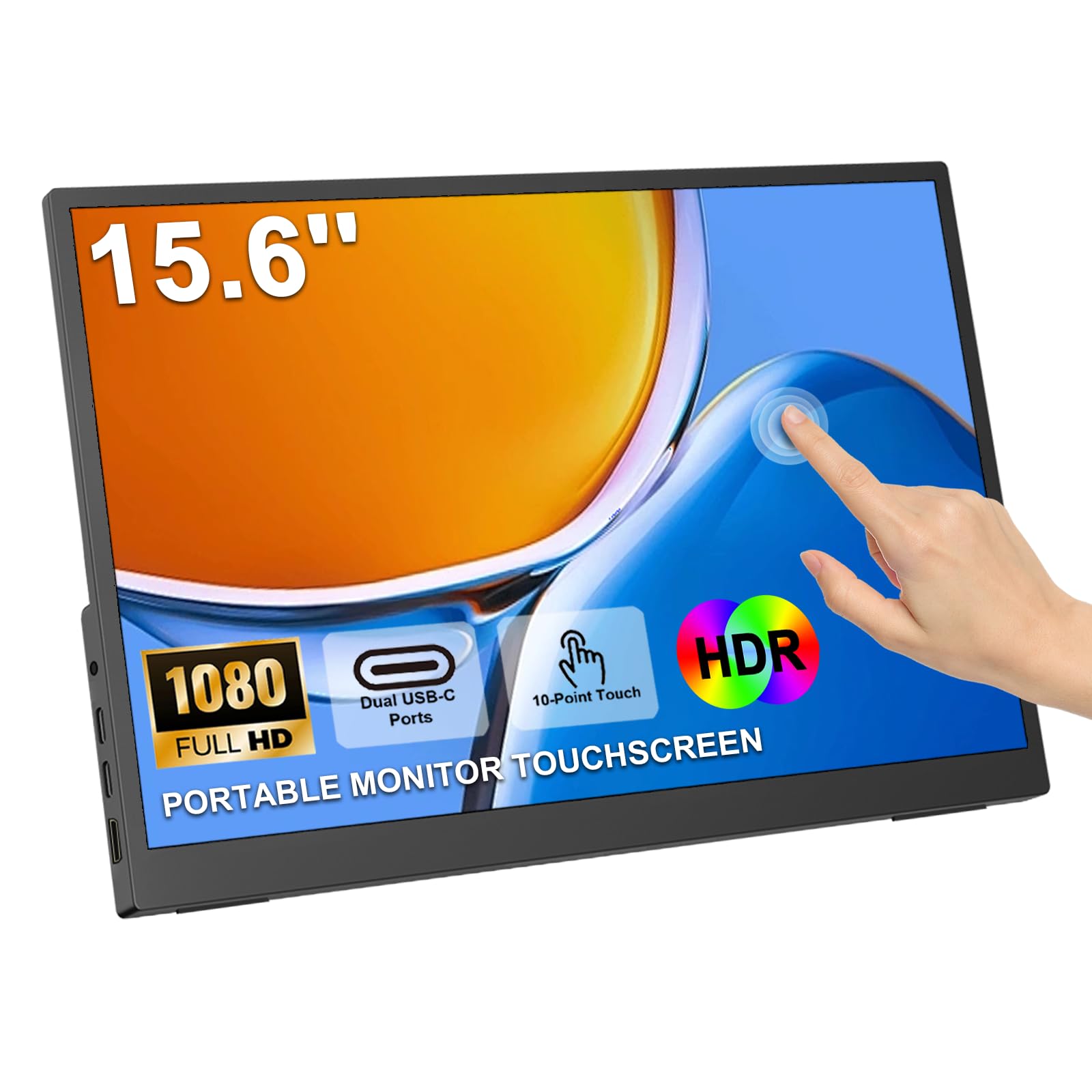 Photo 1 of IBW 15.6" Portable Monitor Touchscreen, 1080P FHD IPS Travel Monitor with Tempered Glass, 10-Point Touch, Dual Speakers & Kickstand, USB-C HDMI External Monitor for Laptop MacBook Phone PS5 Switch