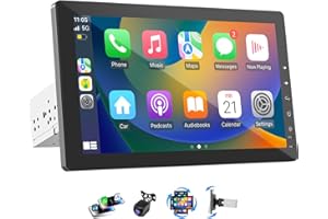 Haudio 10.1" Single Din Car Radio with Rotatable Touchscreen, Wireless Apple CarPlay, Android Auto, GPS Navigation, Bluetooth, Hi-Fi Sound, Voice Control, Backup Camera