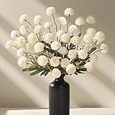 Yastouay 6pcs Fake Flowers Faux Silk Pompon Mums, Bulk Fake Mini Chrysanthemums with Stems, Artificial Kiku Flowers for Vase DIY Centerpieces Bouquet Floral Arrangements Decorations, White