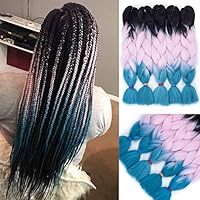 LOSMOEER Jumbo Braiding Ombre Hair Box Braid 24Inch Jumbo Braiding Crochet Hair Goddess Locs Long Kanekalon Synthetic Hair for Twists Hair Extensions 5Pcs/Lot (3 Tone Black-Pink-PeacockGreen)