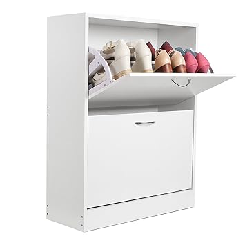 HOMFA Schuhschrank Schuhregal Schuhkommode 2 Schuhablagen pro Schuhkipper bis zu 12 Schuhe 60x24x80cm (Schuhschrank mit 2 Fäc