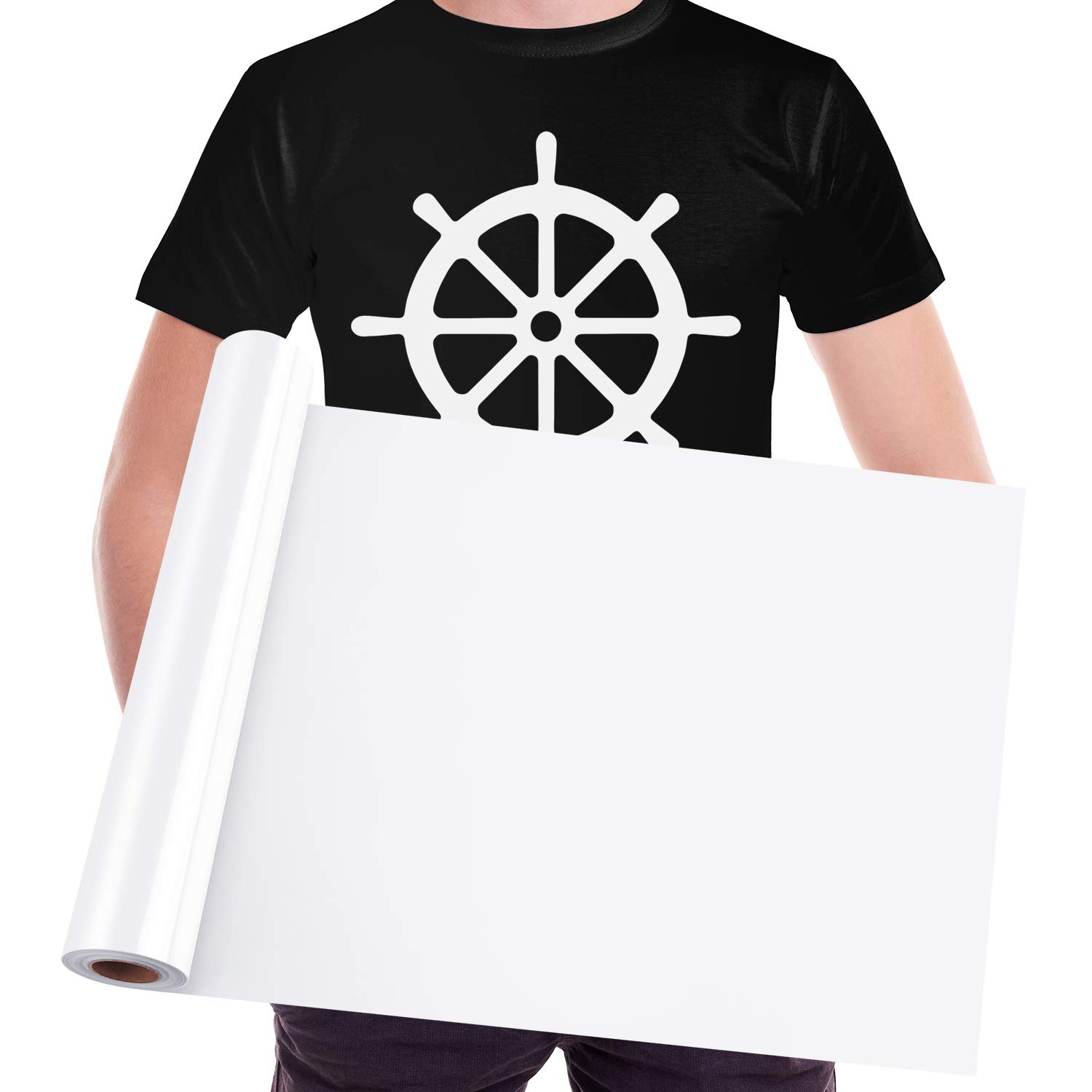 PLULON 12 IN x 16 FT White HTV Heat Transfer Vinyl Roll, Permanent Adhesive HTV Iron On Vinyl, Backed Vinyl Roll for DIY T-Shirts, Hat, Clothing, Birthdays, Silhouette Cameo, Letters