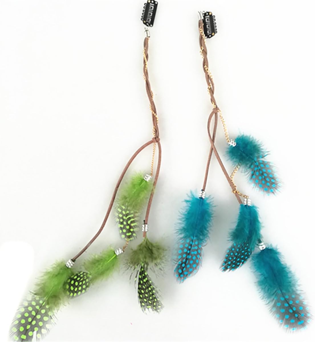 Fodattm 6PCS Girls Lady Women Handmade Colourful Boho Hippie Hair Extensions with Feather Clip Comb Hairpin Headdress Headband DIY Accessories - Image 4