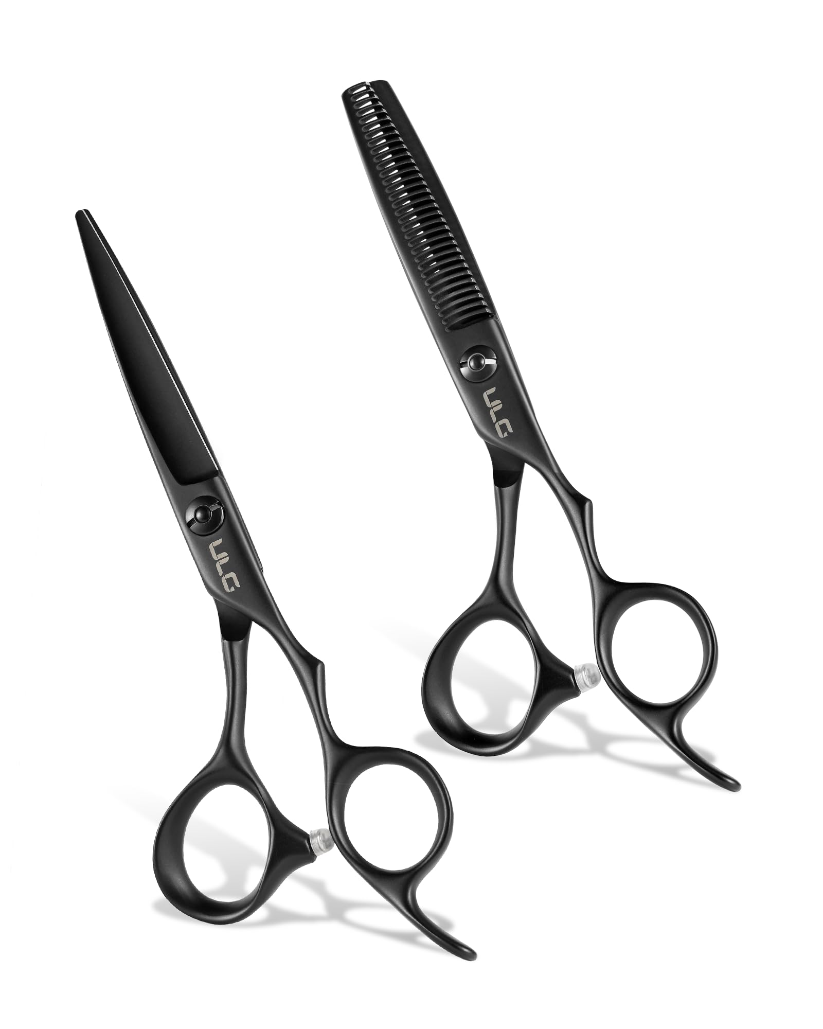 ULG Hair Cutting Scissors Thinning Shears Kit Professional Barber Hairdressing Texturizing Salon Razor Edge Scissor Stainless Steel 6.5inch, Matte Black Image