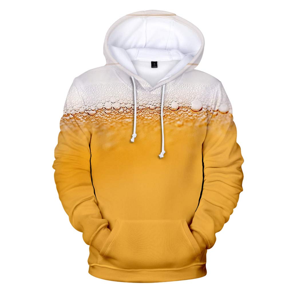 Men Sweatshirt Hoodies 3D Printing Long Sleeve Beer for Happy Time Pullover Tops Blouse with Pockets WEI MOLO