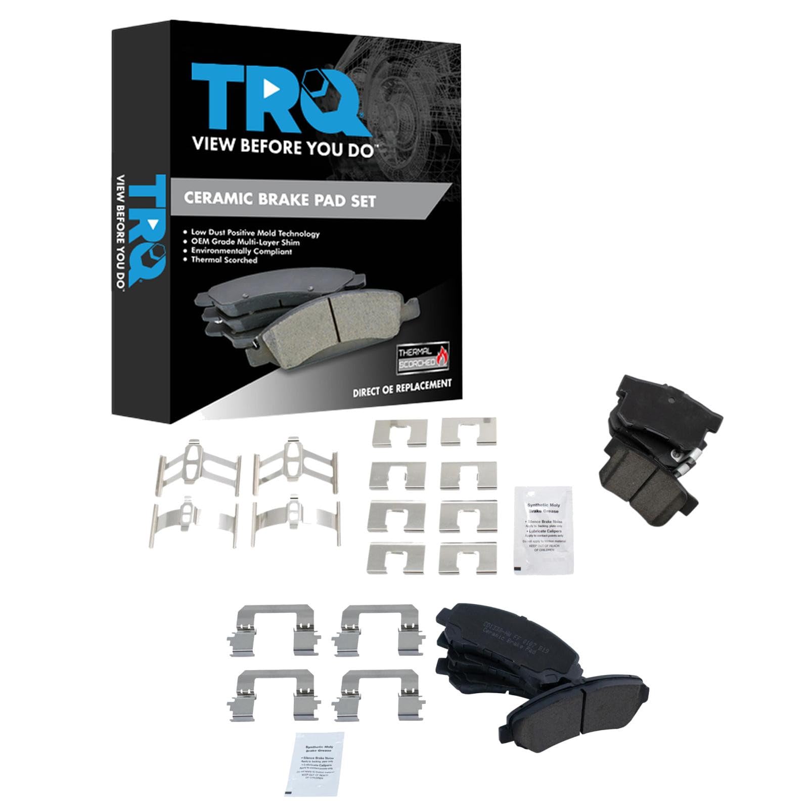 TRQ Front and Rear Brake Pad Set Ceramic Hardware Compatible with 2010-2013 Suzuki Kizashi Image
