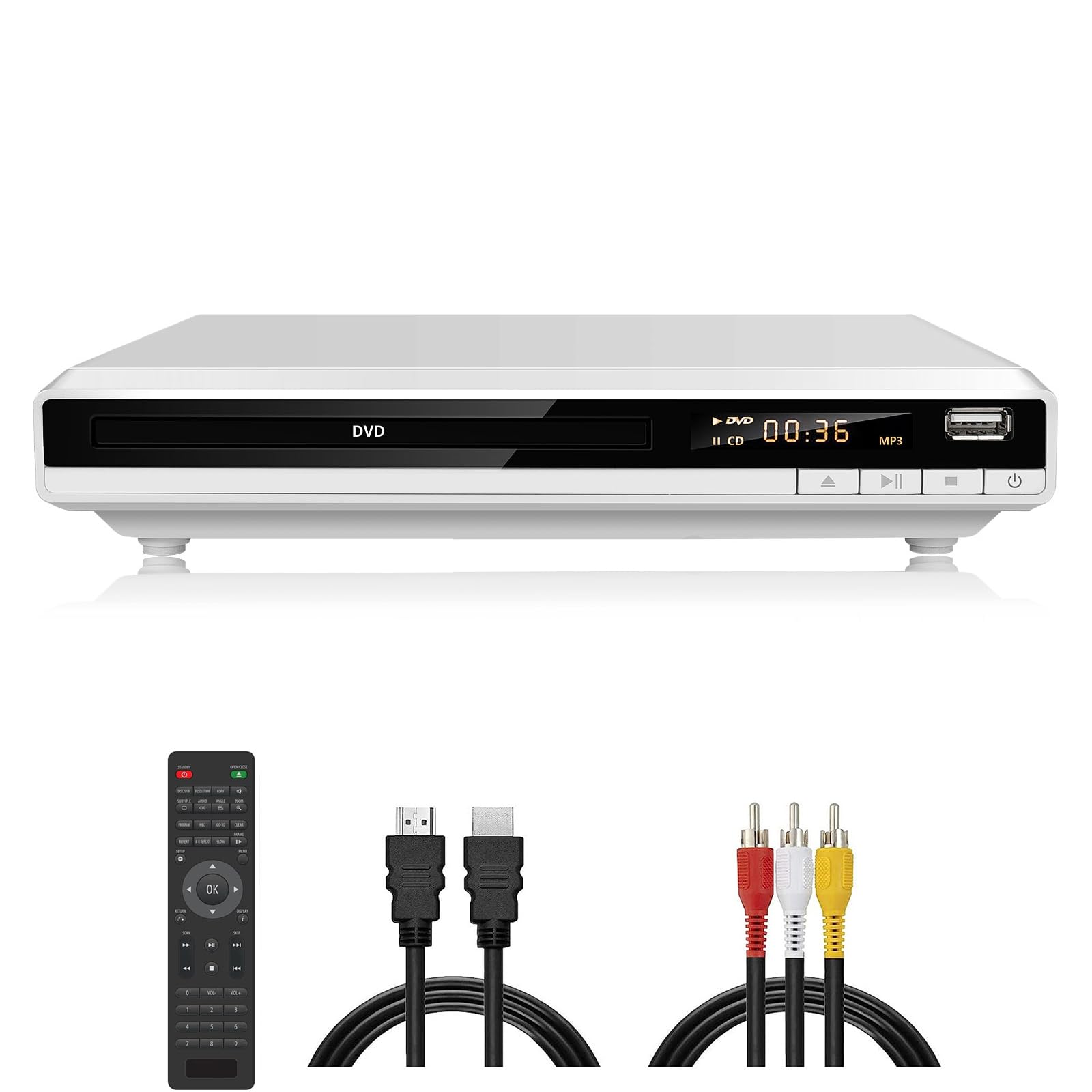 Photo 1 of **DOES NOT INCLUDE ITS CONTROLLER**     DVD Player for TV, Region-Free DVD CD Player for Home with HDMI RCA Output USB Input, Plays All Regions and Multi-Format, 1080P HD Compact DVD Player for Family Movies, Built-in PAL NTSC (White 168)