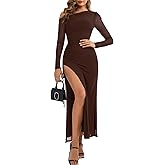 EYNMIN Wedding Guest Dresses for Women 2026 Spring Summer One Shoulder Long Sleeve Slit Mesh Ruched Bodycon Maxi Dress