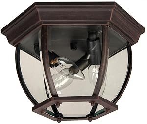 Craftmade Z433-RT Bent Glass Outdoor Flush Mount Ceiling Lighting, 3-Light, 180 Watts, Rust (11" W x 7" H)