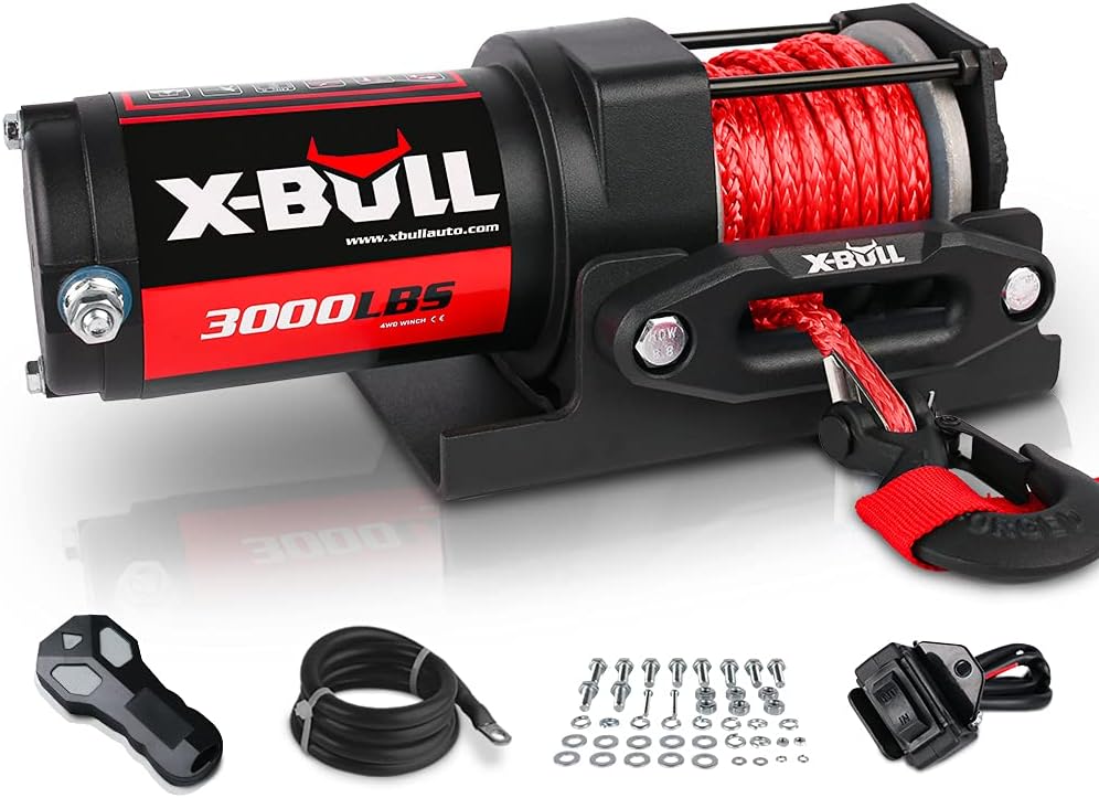 X-BULL 12V 3000LBS Synthetic Rope Electric Winch for Towing ATV/UTV Off Road with Mounting Bracket Wireless Remote New: Automotive