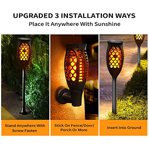 MZD8391 Waterproof Solar Torch Lights, Upgraded Dancing Flame Solar Garden Path Light, Outdoor Garden Decorations Landscape Pathway Light With Auto On/Off Dusk to Dawn (2 Pack)