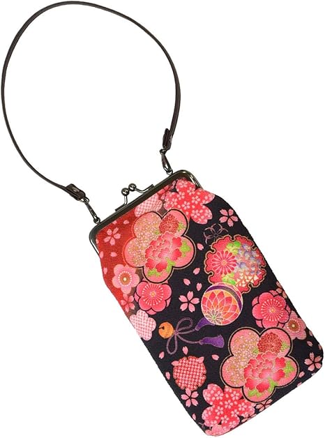 Amazon Co Jp 京都 ちりめん がま口 スマホケース 和風花柄 黒 G 8073bk ホーム キッチン