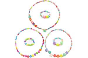 BigOtters Toddler Necklace Bracelet, 3 Sets Kids Jewelry for Girls Colorful Beads, Costume Dress up Jewelry Gifts Princess Party Favors