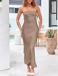 Realtix Satin Silk Backless Tube Tops Maxi Dress